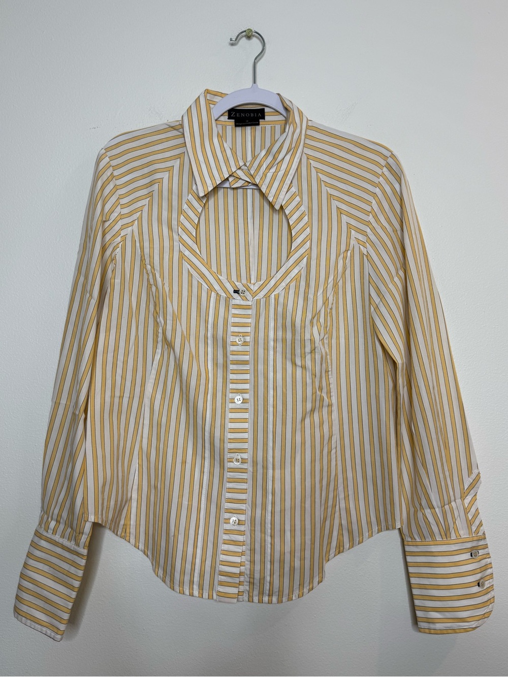 Rare Vintage Y2K Zenobia Made in Canada Striped Cut Out Designer Blouse yellow